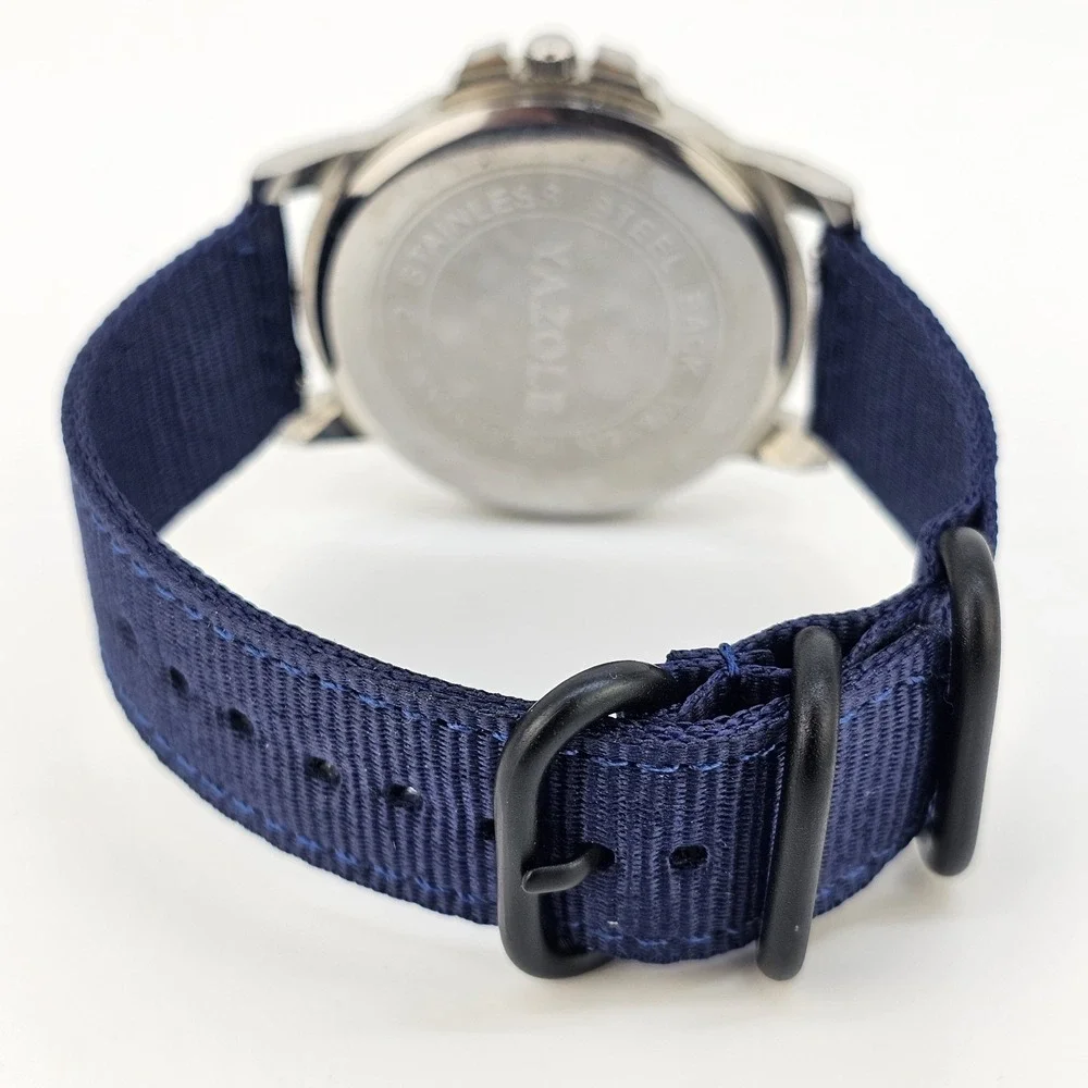 Men's Watch 46MM Cream Dial New Dark Blue Nylon Bands New Battery‎